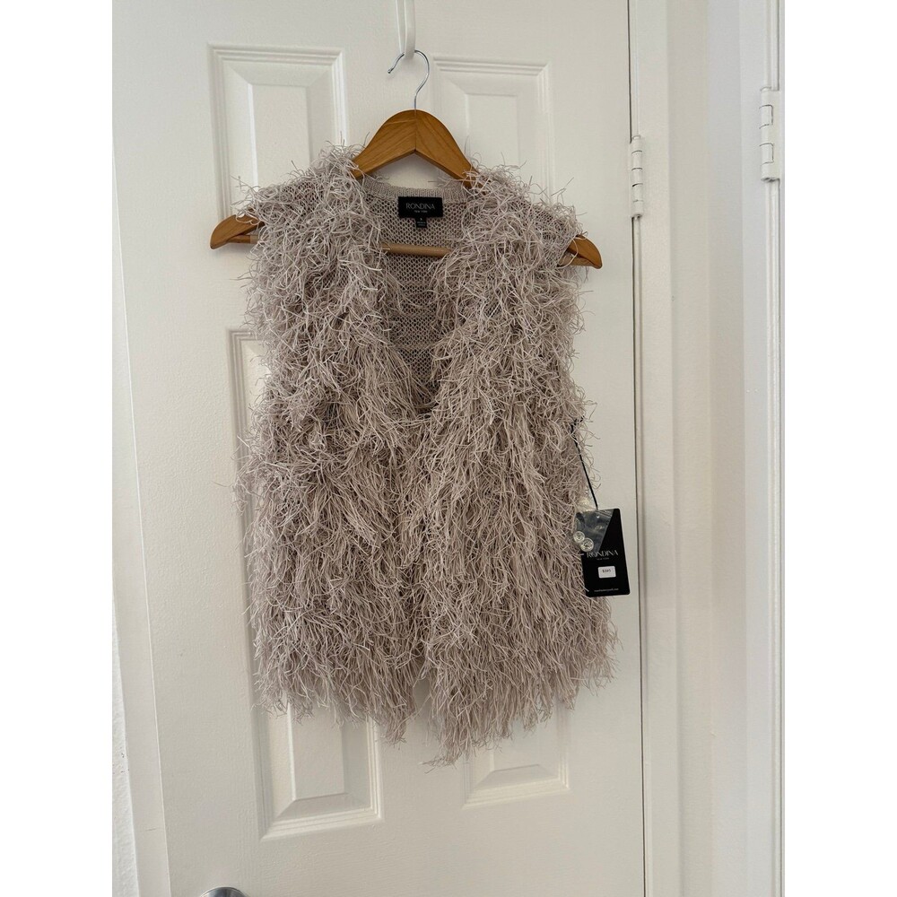Rondina New York Fringe Shaggy Knit Vest Straw Size S NWT $395